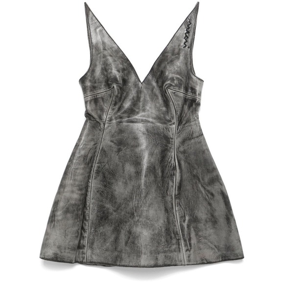 Marni Dresses & Skirts - Marni Women's 40 Calf Leather Flared Mini Dress Lined Grey Washed Gorgeous - New